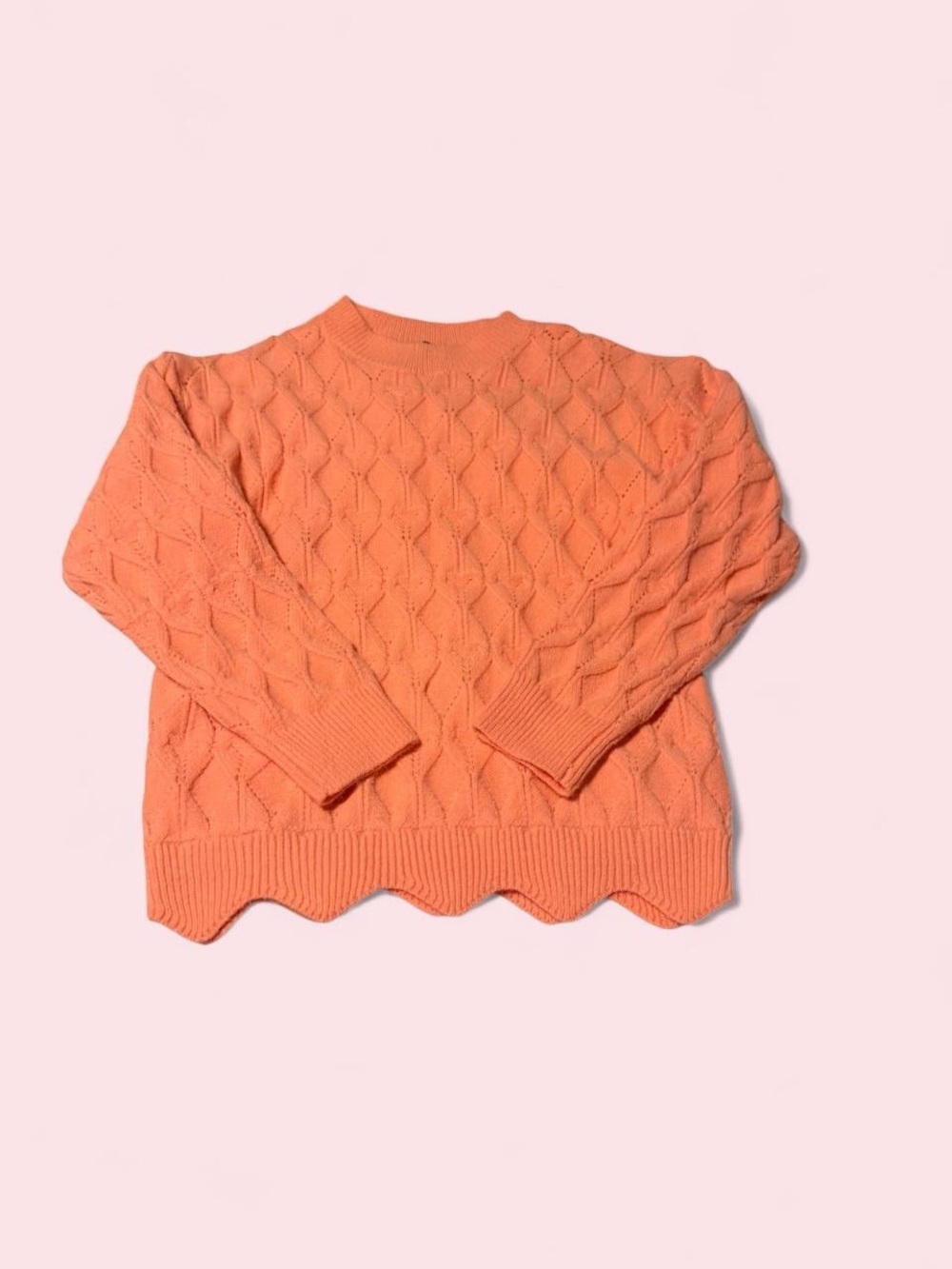 Lumiere Coral Cable Knit Scallop-Hem Sweater